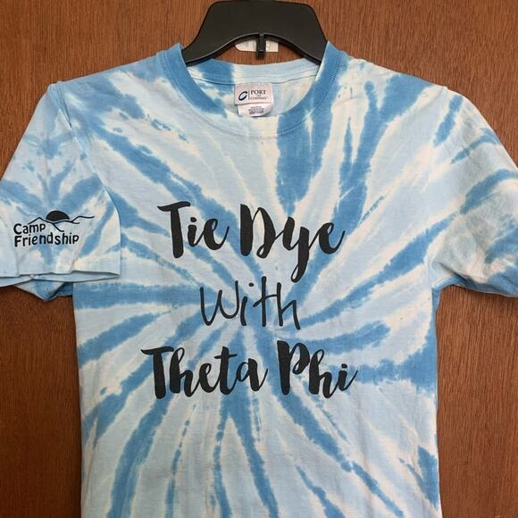 Theta Phi Alpha Tie Dye Blue and White Short Sleeve T-Shirt Size Small EUC - Picture 1 of 2